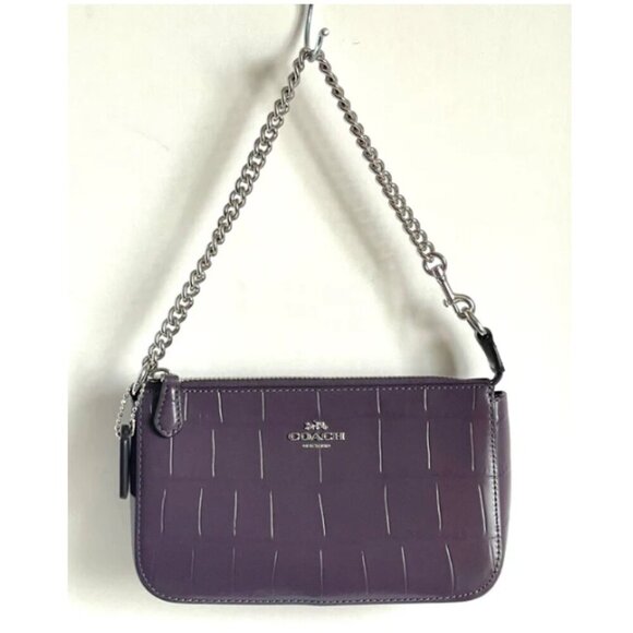 Coach Nolita 19 Croc Embossed Shoulder Bag CN382 Leather Clutch Chain Amethyst - Picture 4 of 8